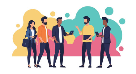 Obraz premium Diverse business team collaborating and discussing ideas in a modern, dynamic work environment. Ideal for teamwork concepts.