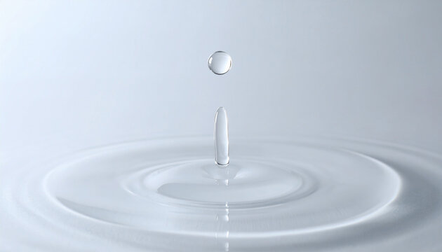 Water Drop Impact: A solitary water droplet descends and creates ripples, signifying purity and tranquility in its wake. 