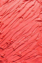 Top view of red buttercream for decorating cake, silky smooth american buttercream with patterns, overhead view of smooth red buttercream