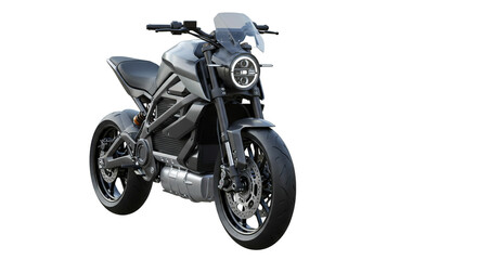 Obraz premium Sleek modern electric motorcycle front view, perfect for tech and transport concepts.