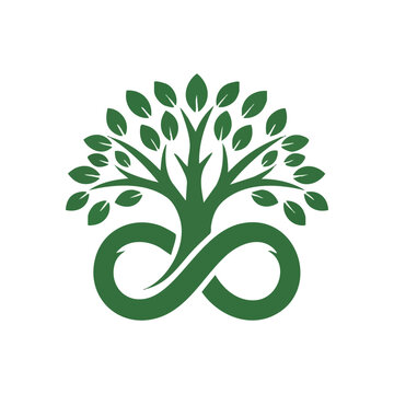 Eternal Green Tree Emblem. A vibrant eco logo merging a flourishing plant with an endless loop, conveying sustainable existence and the enduring power of nature.