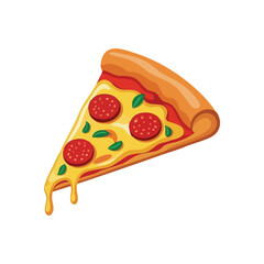 Mouthwatering Pizza Slice Art. Bright graphic of a delectable pepperoni segment featuring dripping cheese and fresh herb accents. Symbolizes comfort and flavor.
