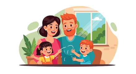 Happy family enjoying quality time at home. Parents and children smiling, symbolizing love, care, and a joyful domestic life.