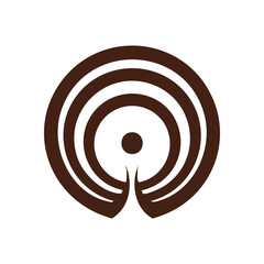 Abstract Organic Cocoa Pod Symbol. Stylized graphic with deep chocolate and crisp white concentric rings on a black background. It evokes a natural seed or plant, representing healthy development.