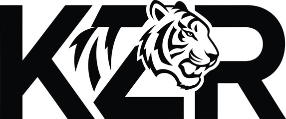 Bold kzr logo with a fierce tiger head integrated into the design
