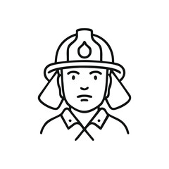 Firefighter Professional Icon. Minimalist outline of a courageous emergency responder wearing protective headgear. This graphic represents heroism, protection, and vital community service.