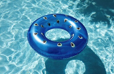 Blue Inflatable Ring in Pool Water