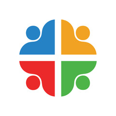 Diverse Human Connection Unity. Abstract figures in a colorful circle represent social harmony, teamwork, and collective strength. Ideal for concepts of inclusion and partnership.