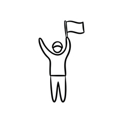 Raised Flag Signal. Minimalist illustration of a human silhouette lifting a plain banner. This graphic conveys messages of guidance, victory, or a call to action.