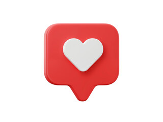 A vibrant red social media notification icon featuring a white heart symbol isolated on transparent background