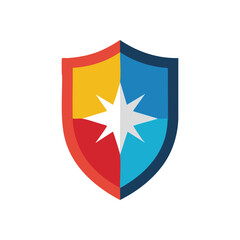 Colorful Shield with Guiding Star. Vibrant emblem featuring a central bright eight pointed shape, symbolizing security, quality, and unified protection with distinct hues.