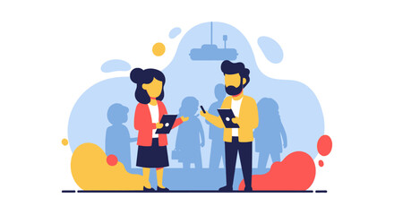 Obraz premium Professional colleagues engaged in a discussion or presentation, utilizing technology in a modern business environment. Ideal for corporate communication and teamwork concepts.