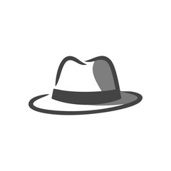 Mysterious Gray Fedora Icon. Sleek illustration of a traditional dark hat, representing enigma, discretion, and timeless fashion. Ideal for spy, detective, or anonymous concepts.
