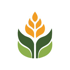 Green Leaf Golden Grain Icon. Vibrant agricultural emblem with fresh foliage and a rich yellow top. It symbolizes prosperity, sustainability, and natural growth.