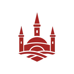 Majestic Citadel Icon. This striking graphic portrays a grand edifice with a central dome and towers, evoking spiritual power and ancient heritage. Its bold silhouette signifies strength and.