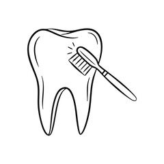 Dental Health and Brushing. This clean illustration depicts a gleaming molar being scrubbed, representing optimal oral care and hygiene. It symbolizes good habits for strong teeth.