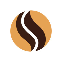 Coffee Bean Abstract Emblem. Modern graphic showcasing two brown, fluid elements within a tan sphere, representing vitality and rich taste.