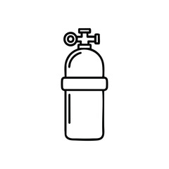 Oxygen Cylinder Minimalist Icon. Clean graphic of a respiratory air vessel on a dark background. Symbolizes safety, underwater exploration, and vital life support.