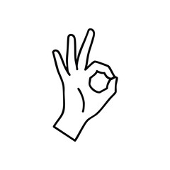 OK Hand Gesture Icon. This minimalist emblem displays a white human palm forming the universal circle sign on a dark background. It conveys agreement, excellence, accomplishment, and satisfaction.