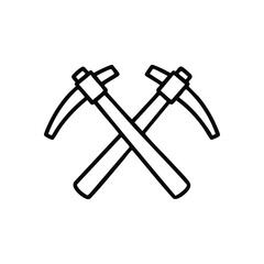 Crossed Pickaxes Mining Icon. Vector illustration of two archeological tools on a dark background, representing hard labor, exploration, and resource extraction.