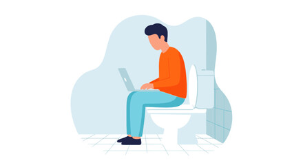 Man using a laptop while sitting on the toilet, illustrating modern remote work habits, multitasking, or the blurring lines of work-life balance.