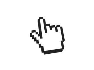 Fototapeta premium A retro pixelated hand cursor pointing upwards and to the right isolated on transparent background