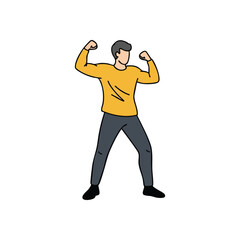 Proud Guy Displays Power. A bold illustration portrays a confident male flexing his bicep. It symbolizes strength, determination, and success.