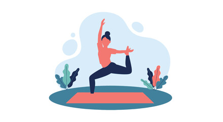 Woman practicing yoga in a balanced pose on a mat, illustrating concepts of health, wellness, exercise, and mindfulness. Ideal for lifestyle and fitness content.
