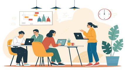 Diverse team collaborates in a modern office, engaged in a productive meeting or presentation. Ideal for business, technology, education, and teamwork concepts.