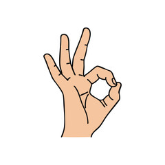 Perfect Ok Hand Gesture. This graphic depicts a human palm forming the universal symbol for excellence and approval. It conveys a feeling of success, quality, and complete satisfaction.