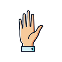 Obraz premium Open Hand Stop Gesture. A modern flat illustration featuring an outstretched palm with extended fingers. This human appendage conveys concepts like halt, warning, or refusal.