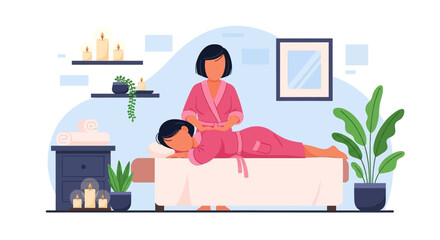 Woman enjoying a relaxing back massage at a serene spa. Promotes wellness, self-care, and professional beauty services. Ideal for health, lifestyle, and leisure concepts.