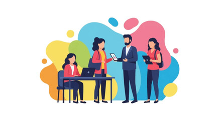 Diverse team collaborating in a modern office environment, discussing ideas and using technology for effective communication and productivity.