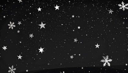 A festive design featuring scattered snowflakes and stars against a dark backdrop.
