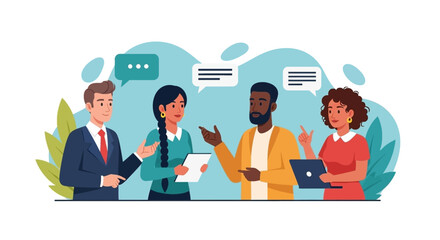 Diverse business team collaborating and communicating, exchanging ideas during a meeting. Ideal for business, teamwork, and discussion concepts.