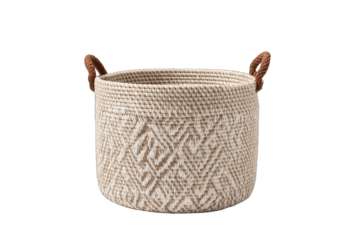Beige, patterned storage basket with handles