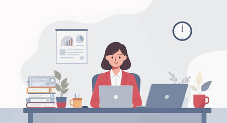Professional woman working remotely at her desk with a laptop, managing tasks and productivity. Ideal for business, technology, and online collaboration concepts.