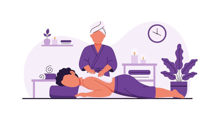 A person enjoys a relaxing back massage at a tranquil spa, surrounded by soothing elements. Ideal for wellness, self-care, and luxury health concepts.