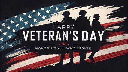A Grateful Nation Salutes Its Heroes Honoring Veterans on Veterans Day With the American Flag and Silhouette