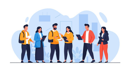 A diverse group of professionals collaborates in a modern office setting, discussing ideas and planning projects. Ideal for business, teamwork, and corporate concepts.