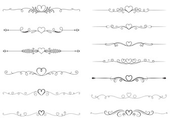 Obraz premium Elegant Dividers with Hearts and Swirls for Romantic Invitations and Valentine's Day Designs a Collection of Decorative Elements