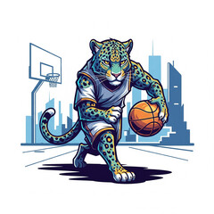 Leopard playing basketball