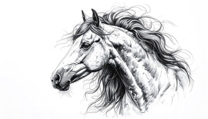 Detailed pencil sketch of a horse's head and neck.
