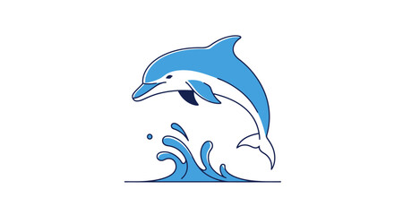 Blue Dolphin Leaping from Water Vector Illustration, Ideal for Marine Conservation, Wildlife Education Materials, and Aquatic Themed Design Projects