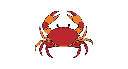 Cartoon Crab Illustration with Bold Red and Orange Coloring Isolated on White Background for Children's Books, Educational Materials, and Marine-Themed Art Projects