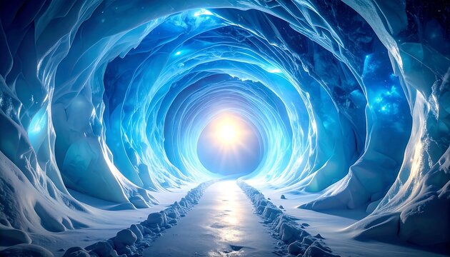 Ice Tunnel with Arctic Light, and Winter Path.