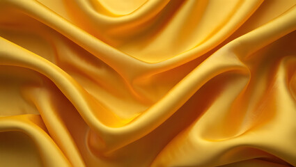 Obraz premium Golden Silk Embrace: A close-up captures the luxurious folds of a radiant yellow silk fabric, its smooth surface hinting at the soft, flowing material and a feeling of elegance. 