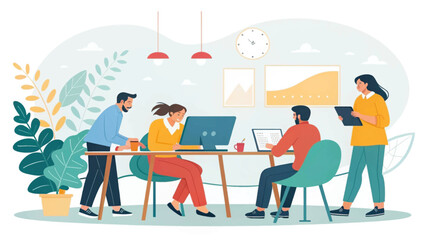 Diverse team collaborates in a modern office, focused on productivity and growth. Ideal for business, startup, and corporate concepts.
