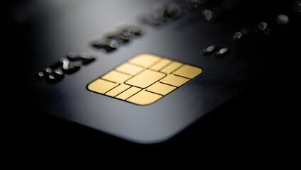 Credit Card Close Up: A sleek, detailed view of a credit card, highlighting its embedded microchip. It's a symbol of modern financial transactions.