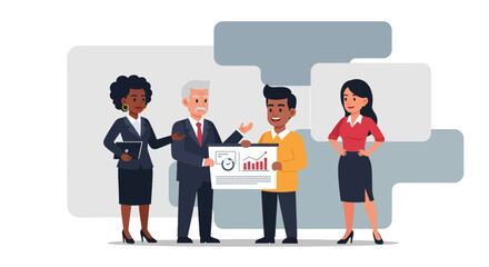 Diverse business team collaborating on project strategy and financial growth. Ideal for concepts of teamwork, success, and professional development.